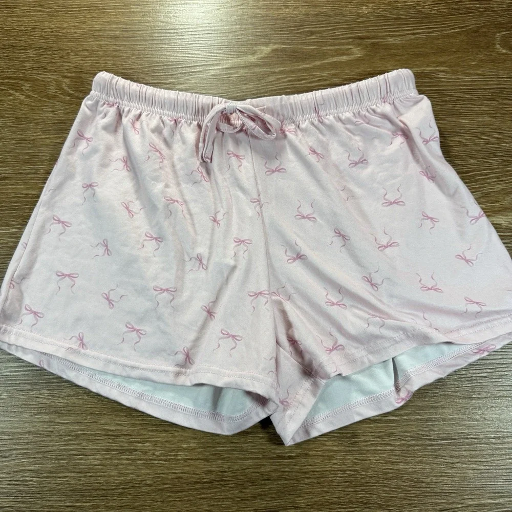 Mia & Tess Pink Lounge Shorts Small – Bow Print Pajama Sleep Shorts NWT